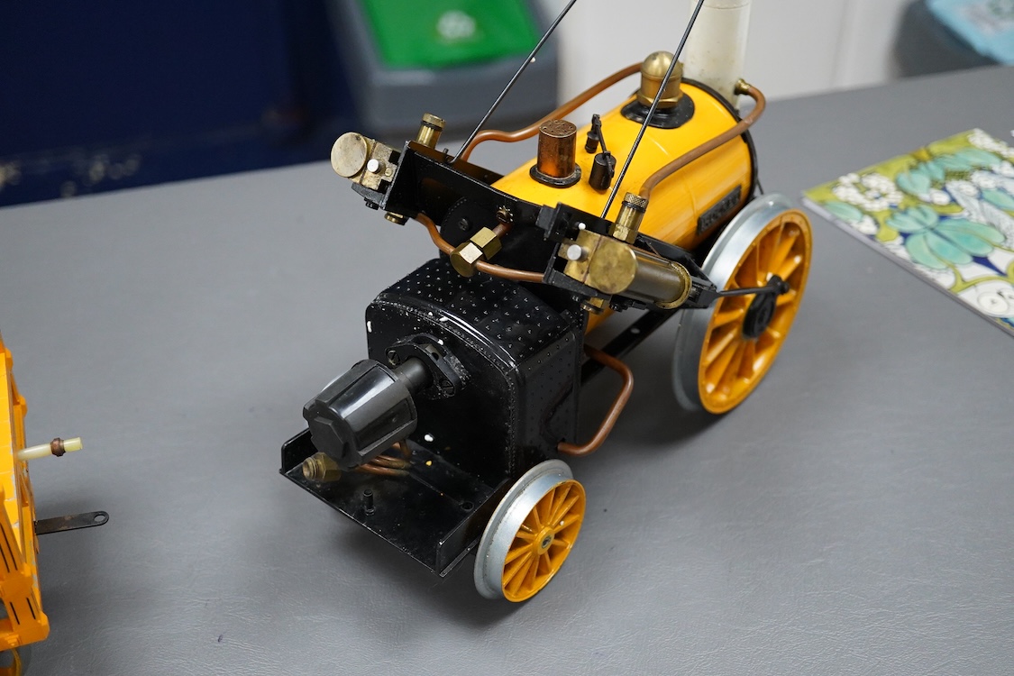 A boxed Hornby Railways 3.5 inch live steam Stephensons Rocket pack, comprising a two cylinder gas fired 0-2-2 Rocket and a quantity of plastic track sections